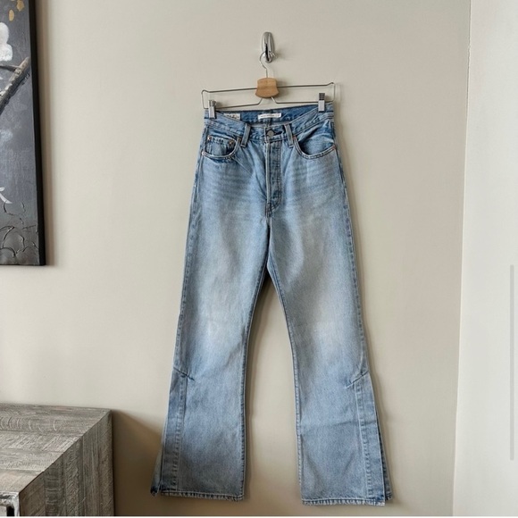 LEVI’S-BLUE Ribcage Split Flare Jeans (Size:27) - Picture 4 of 14